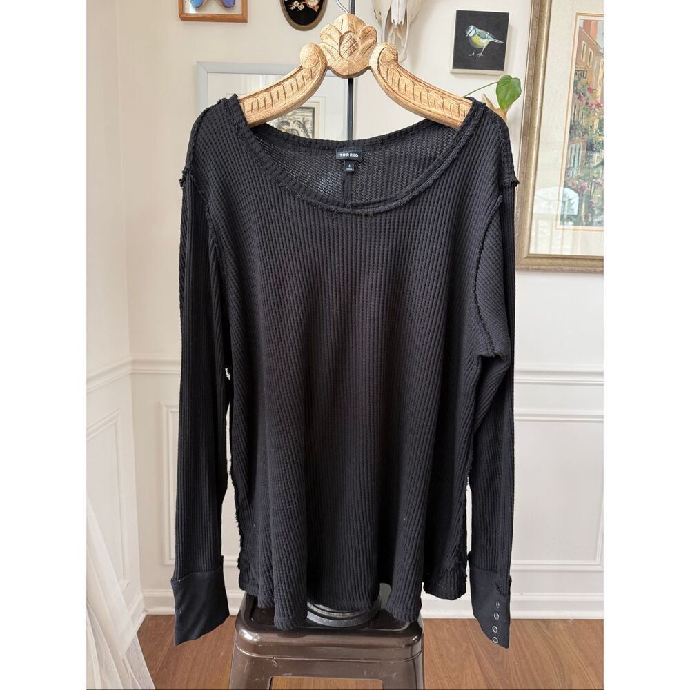Torrid Black Cotton Thermal Waffle Top 4 4X